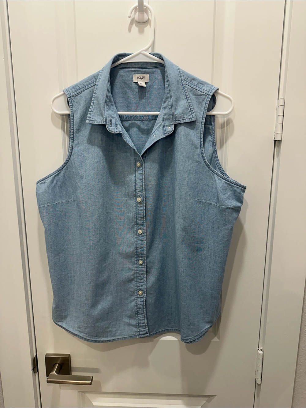 J. Crew Sleeveless Light Blue Denim Button-Front Shirt